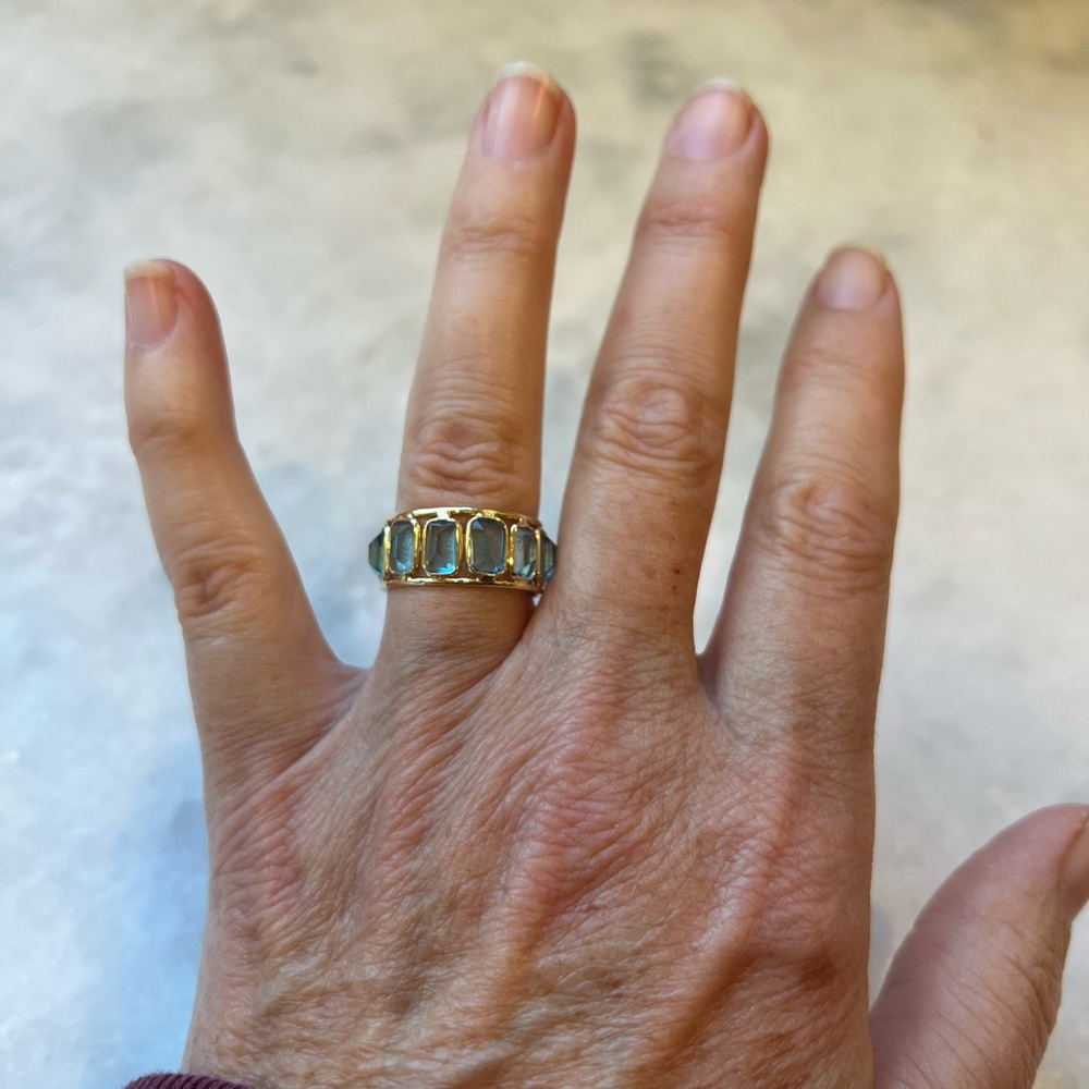 14K Blue topaz eternity ring by Oiseau Bleu. - Picture 2 of 6